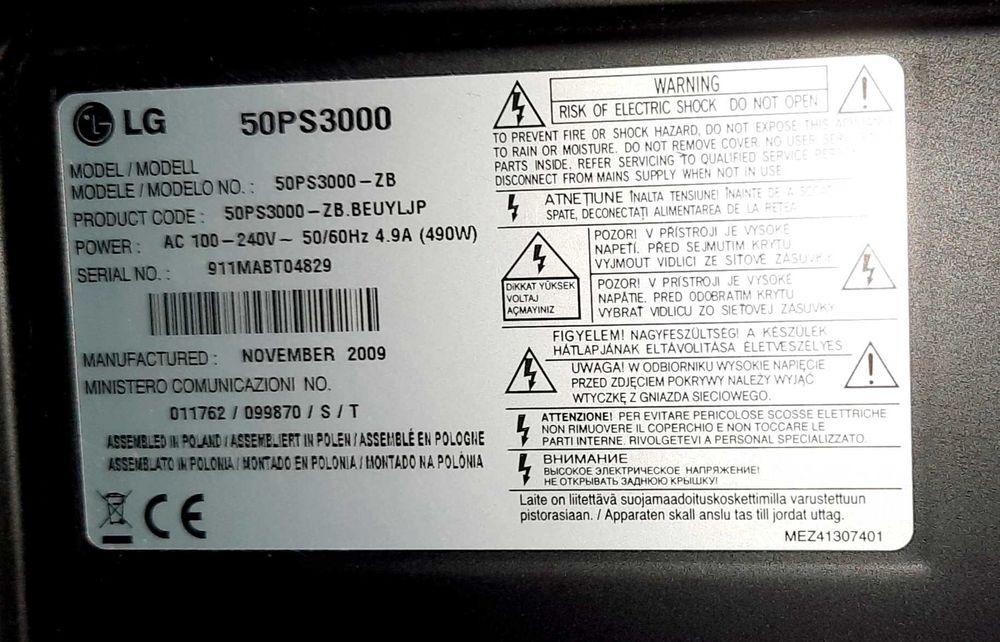 Telewizor plazmowy LG 50PS3000 50 cali Full HD 1920 x 1080 TV HDMI USB