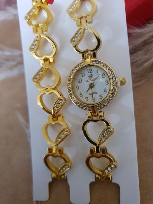 Złoty Zestaw Zegarek Bransoletka Serca Serduszka Prezent Walentynki