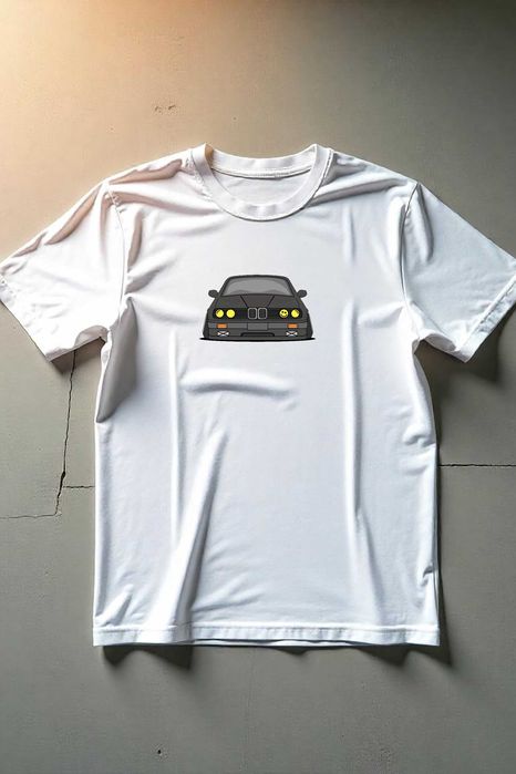 Męska Biała Koszulka M BMW E30 |Prezent dla Chłopaka, Fana Motoryzacji