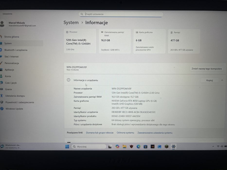 Witam mam na sprzedasz laptopa Msi