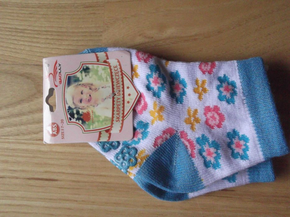 skarpetki, dziewczynka, kwiatki, niebieskie, antypoślizgowe