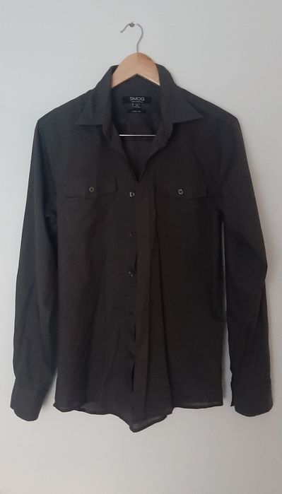 Męska szara siwa koszula w delikatne paski slim fit smog