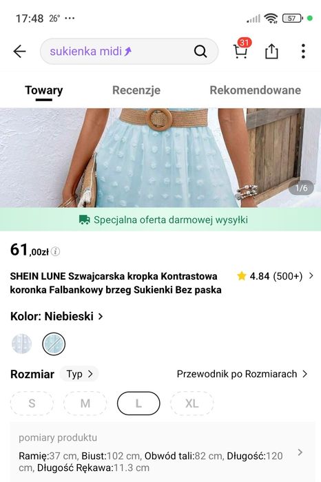 Sukienka damska nowa L niebieska Shein