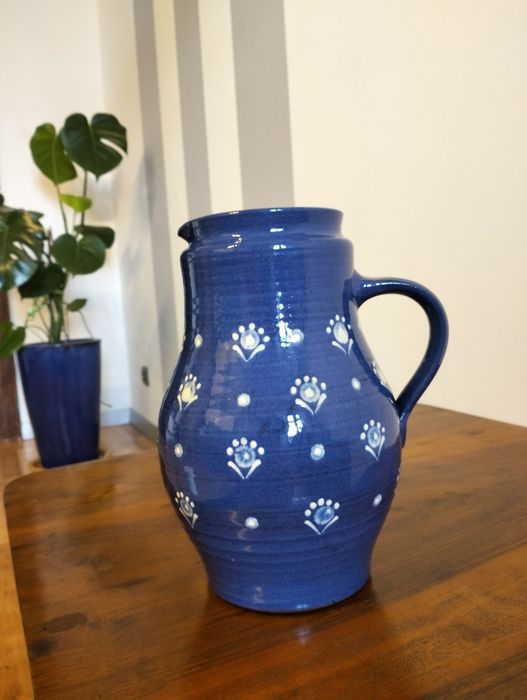 Stary Gliniany dzban kobaltowy kolor