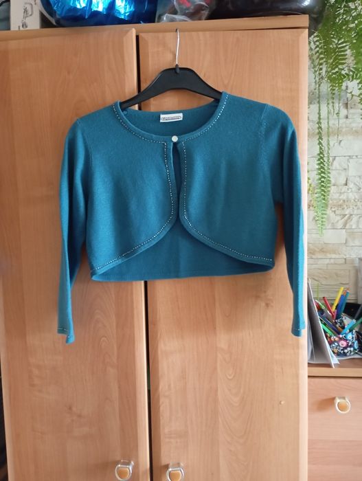 Bolerko sweter na jeden guzik 38 M elastyczne eleganckie rękaw na 3/4