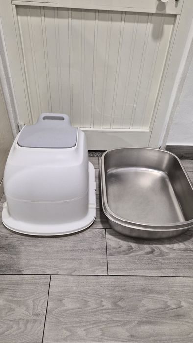 Caixa areia gatos Premium - PawHut XL aço inoxidável