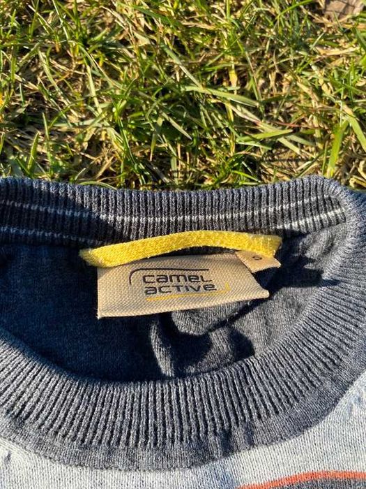 Sweter męski w pasy Camel Active S wool wełna szary style