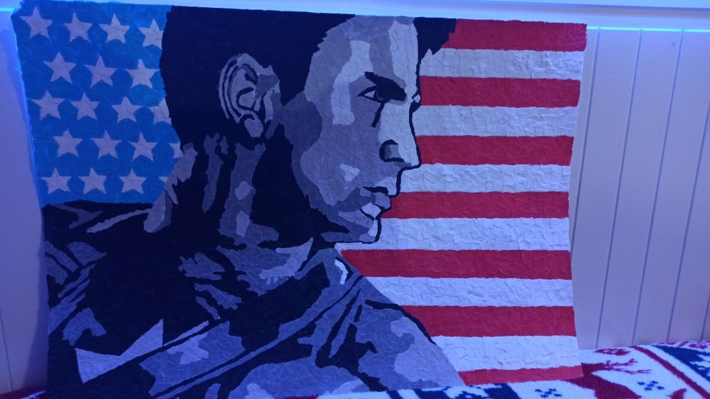 Własnoręcznie wykonany kolaż/plakat Kapitan Ameryka. Marvel, rysunek