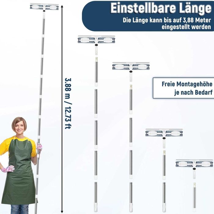 Mop do okien teleskopowy ściągaczka do mycia szyb luster kabiny 388cm