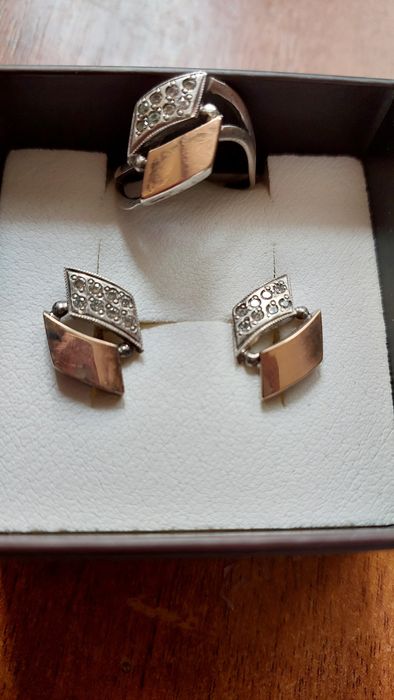 Винтажные серьги ,набор золото с серебром фианит Александрия