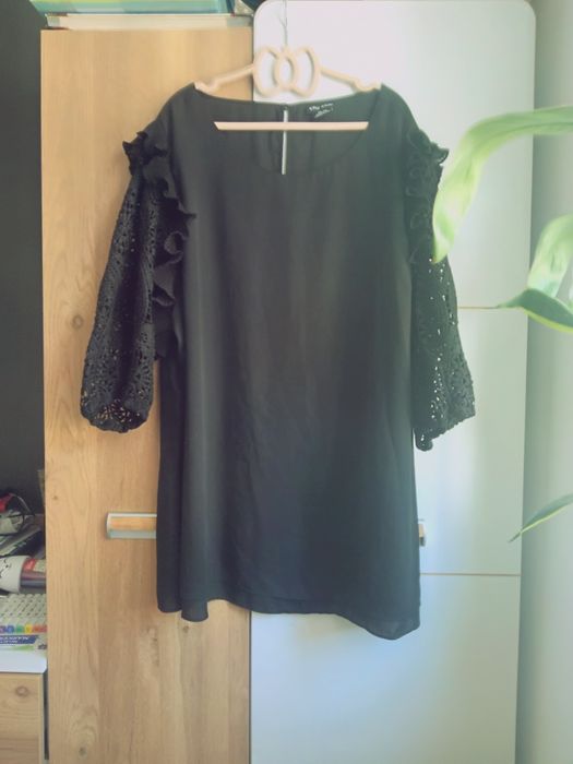 Dłuższa bluzka koszulka z koronką plus size XXL 44 zwiewna elegancka