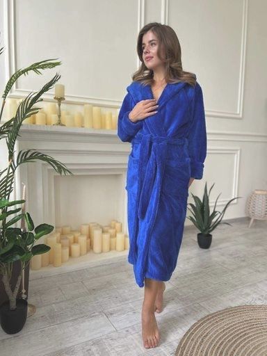 Теплый плюшевый халат синий