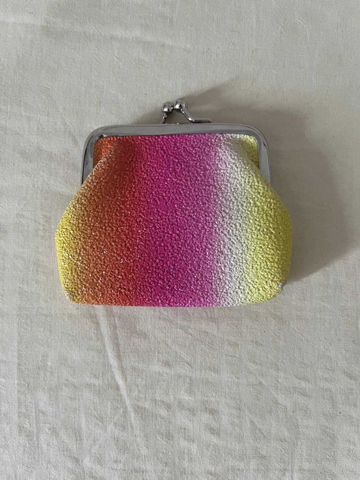 Porta-moedas de fecho de beijo com brilho, degradê rosa e amarelo