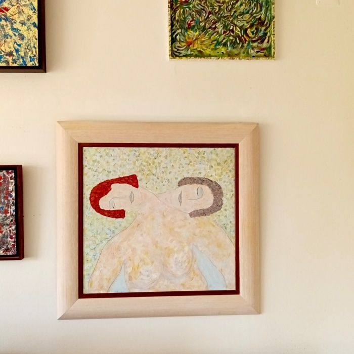 Pintura em acrílico sobre madeira, com moldura