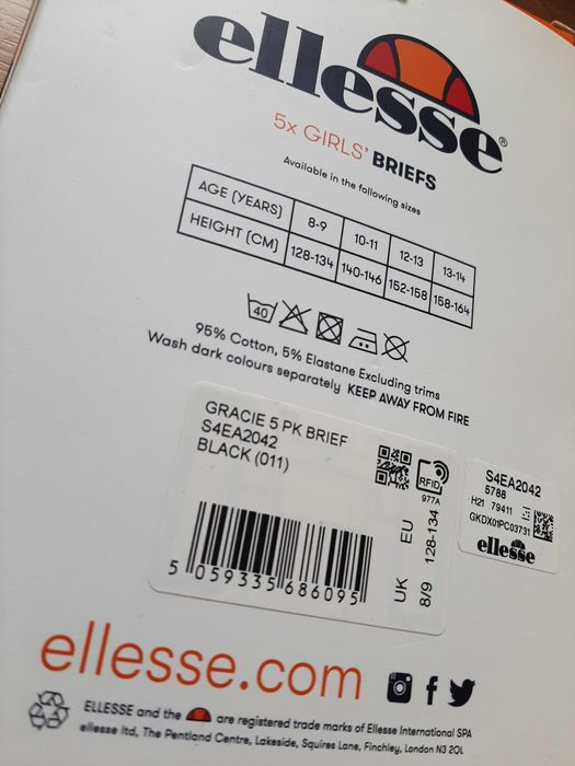 Ellesse Nowe 5-pak figi majtki czarne 8-9 lat 128 134