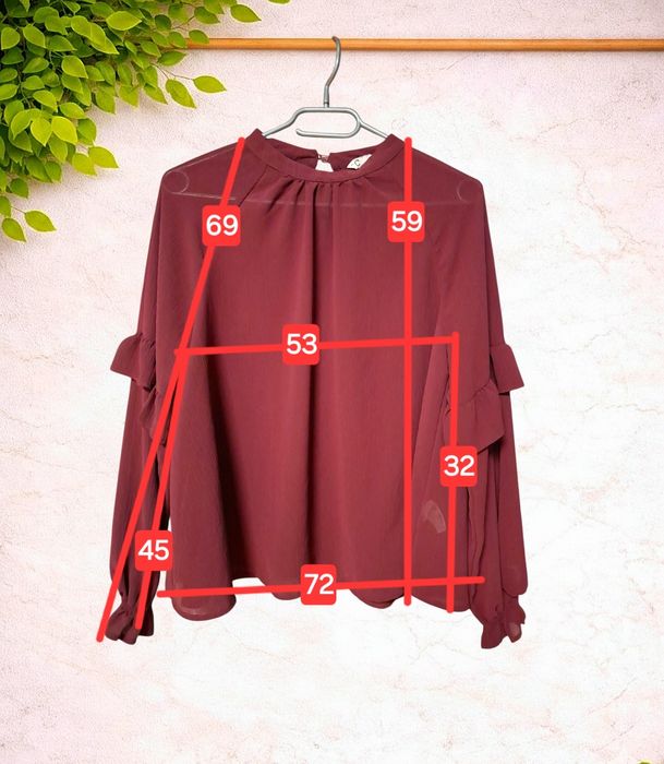 Elegancka bluzka Cubus, kolor burgundowy, r. 36 (S), falbany