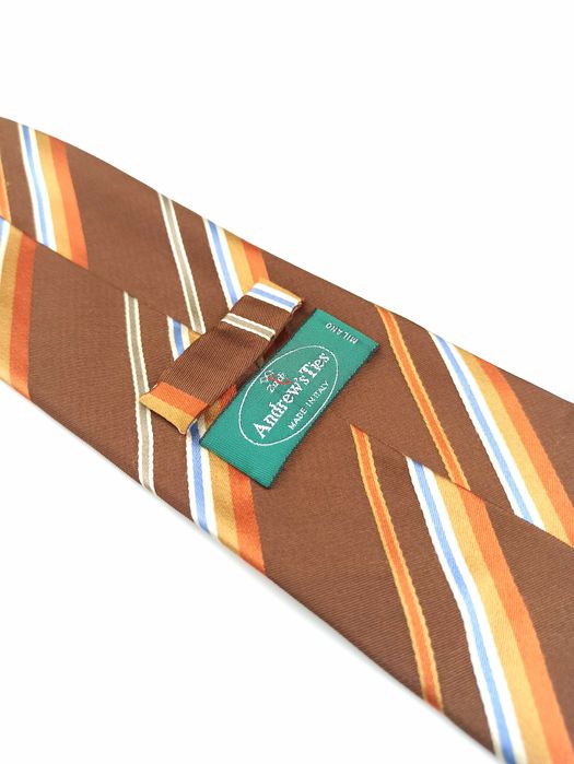 Andrew's Ties brązowy jedwabny krawat w paski mpe116