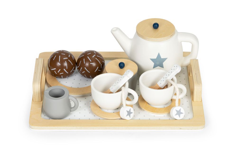 Drewniany Zestaw Do Herbaty Dzbanek Filiżanki 17 Elementów Ecotoys