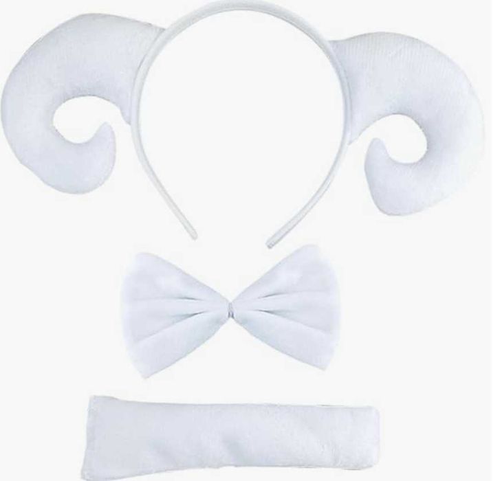 Zestaw kostium owcy dla dzieci uszy opaska muszka biały