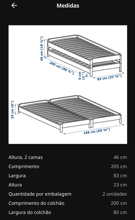 Utåker, cama empilhável c/2 colchões  pinho agnote firme, 80x200cm