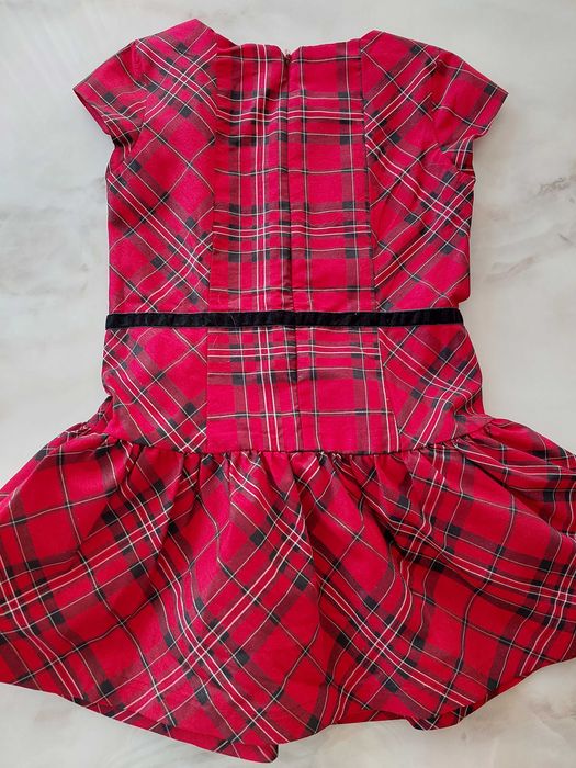Новорічна сукня платье парчовое красное 4 - 5 лет в клетку шотландка
