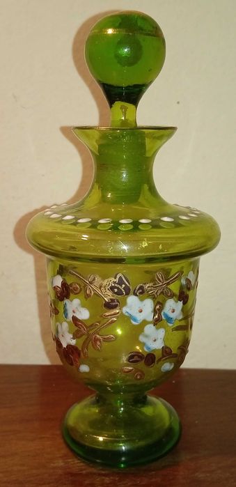 Pequeno Perfumeiro Antigo Vidro Veneziano Pintado a Mão
