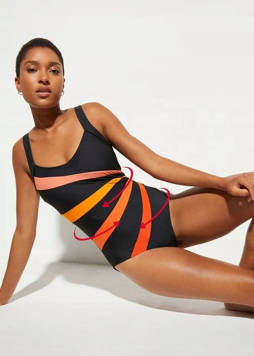 B.P.C kostium jednoczęściowy czarny w pomarańczowe paski 46.