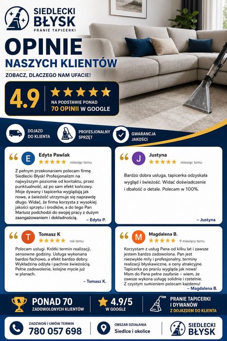 pranie tapicerki, dywany, łóżko, narożniki, kanapy i inne Siedlce