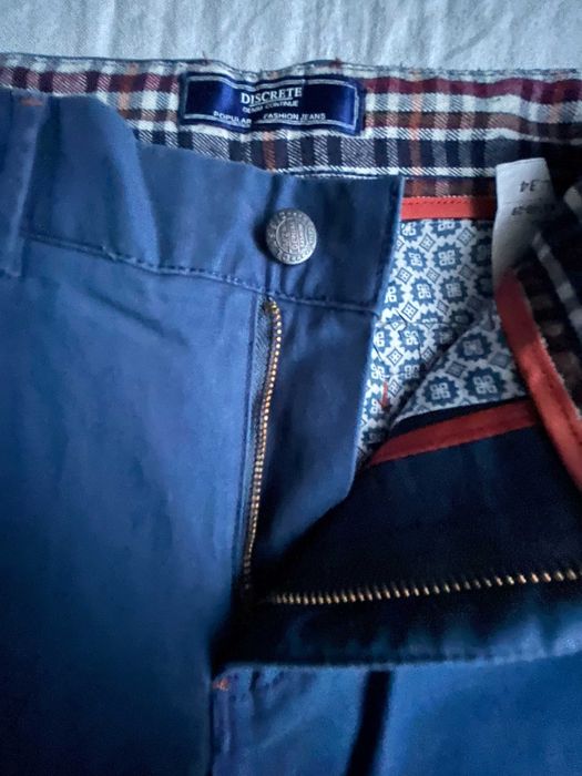 Granatowe męskie, młodzieżowe spodnie wizytowe W:30 L:34