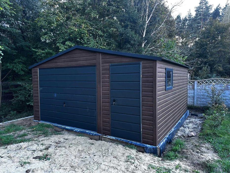 Garaż blaszany 5x5 drewnopodobny brama uchylna montaż gratis
