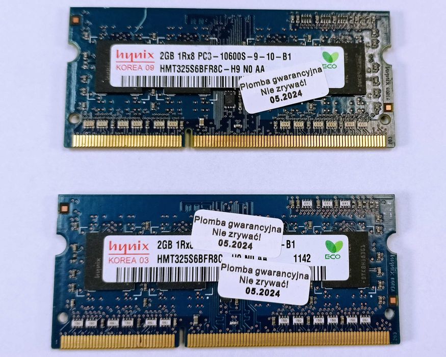 Pamięć RAM 4GB (komplet 2×2GB) DDR3 Hynix SO‑DIMM – sprawne