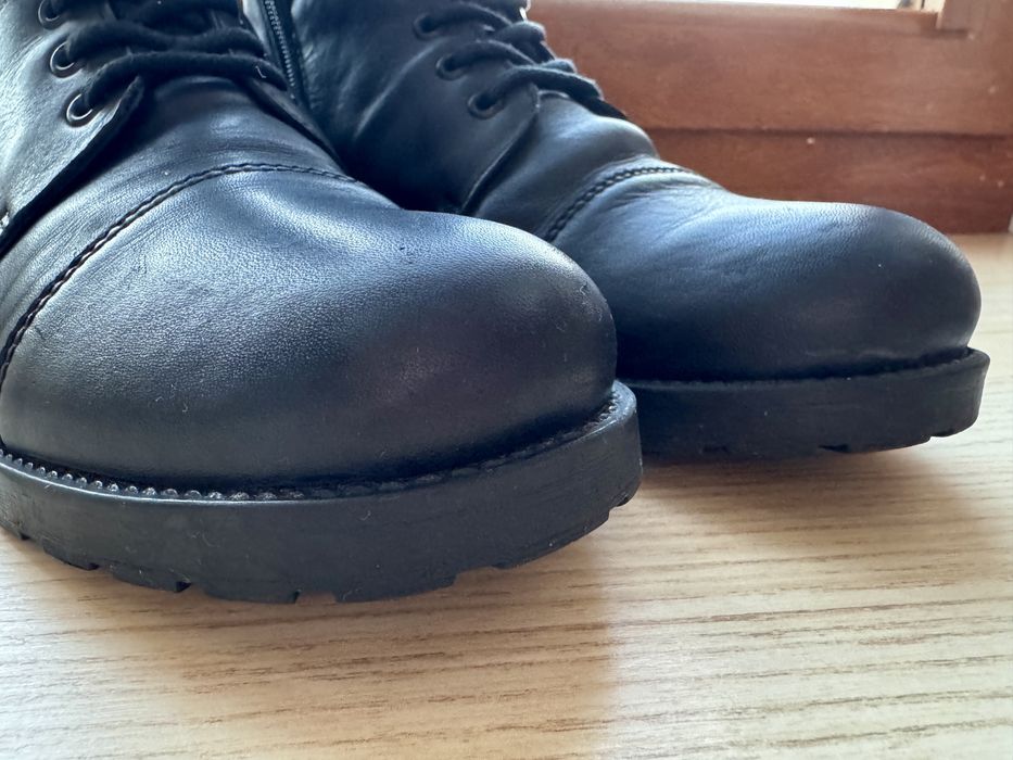 WOJAS – męskie bikery skórzane czarne | 42 | ocieplane BOTKI sztyblety