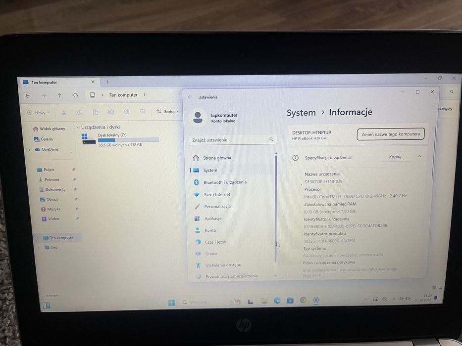 HP ProBook 430 G4 / i3-7100U / 8 GB RAM / 128 GB SSD / Windows 11