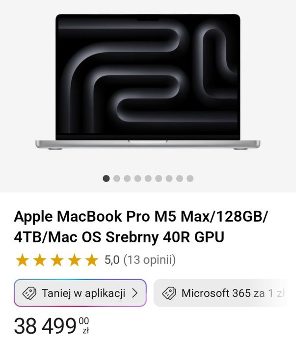 Apple MacBook Pro M5 Max/128GB/4TB/Mac OS Srebrny 40R GPU NOWY FAKTURA