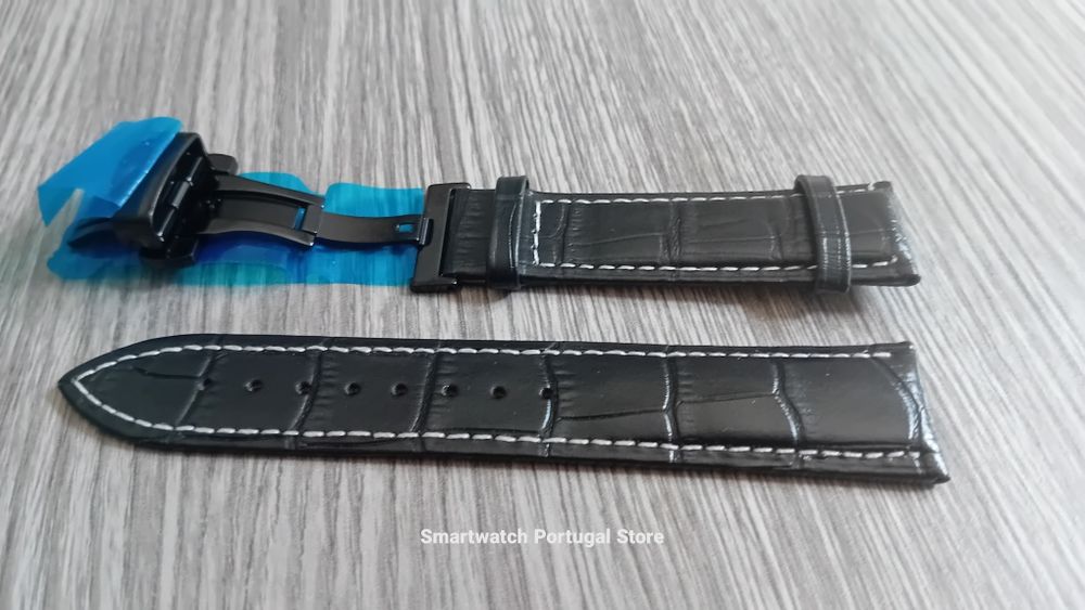 Bracelete 22mm, pele com fecho borboleta  (Novo) Preta