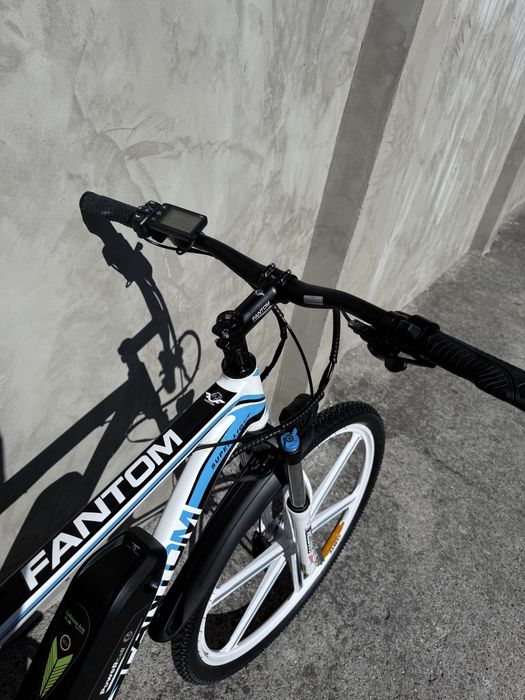 Rower elektryczny MTB biało niebieski 14Ah, bateria LG, napęd Shimano