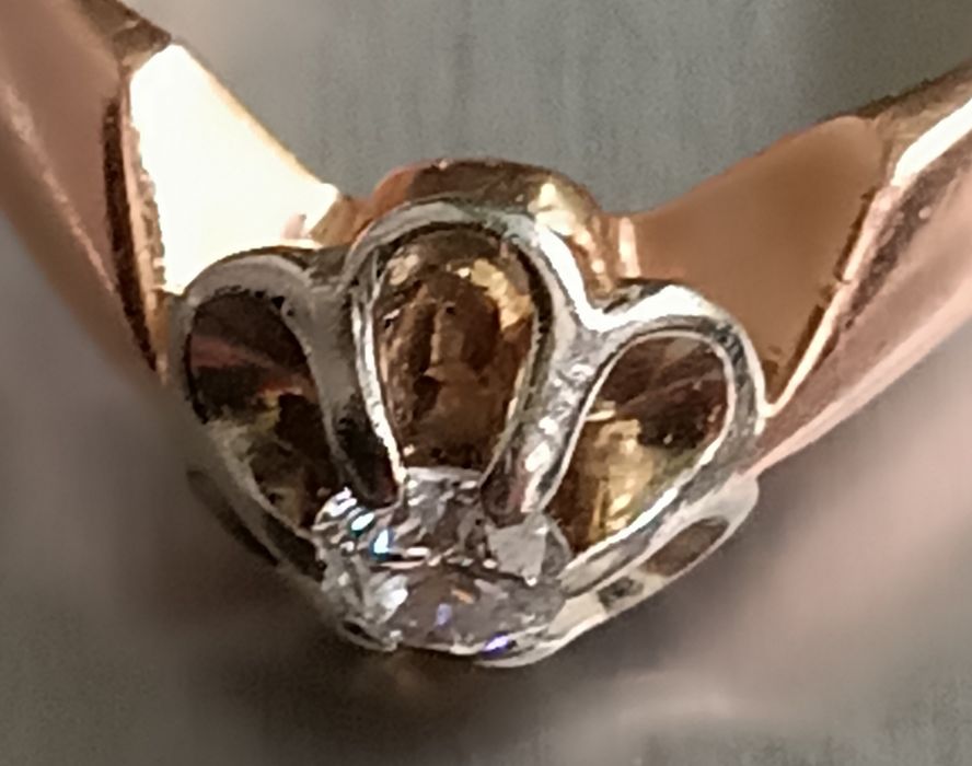 Кольцо заручини помолвка ссср 583 с бриллиантом 0,2ct 4,24г р.18