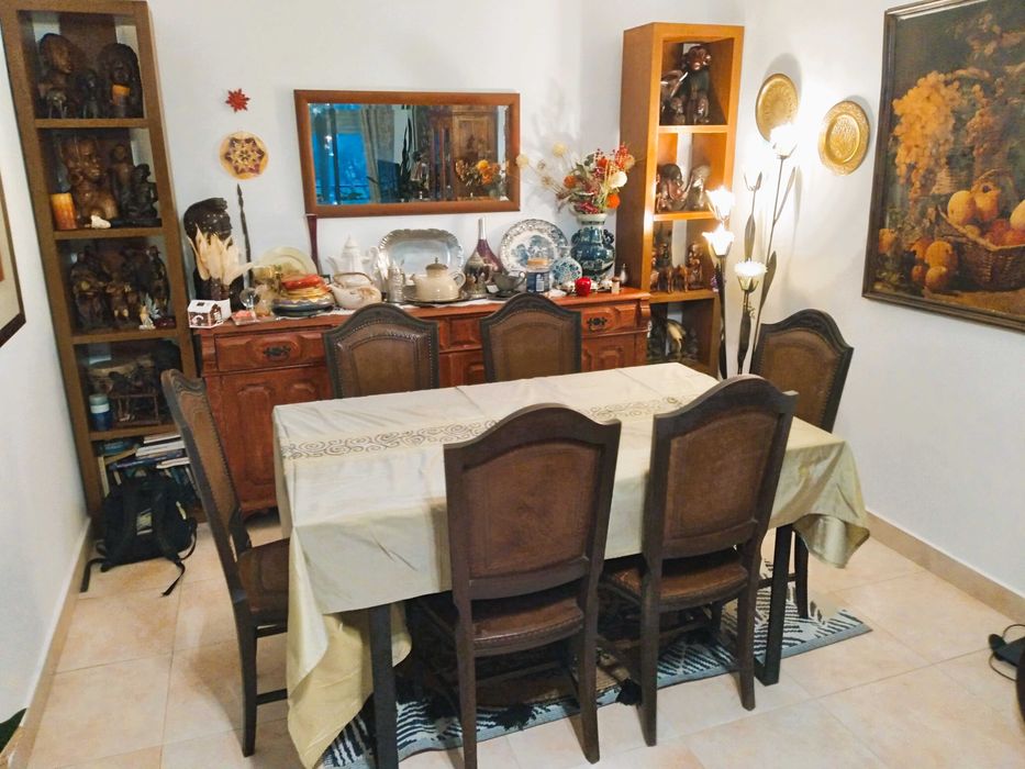 Cadeiras de mesa de jantar em mogno e couro