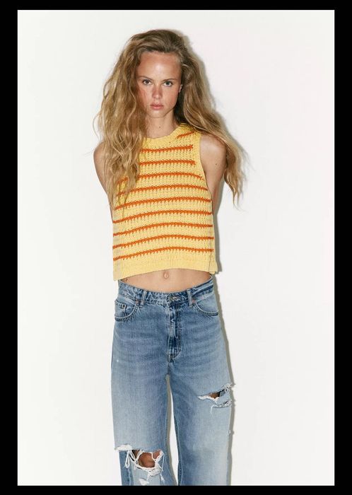 Kamizelka z grubym splotem w paski Zara roz. L