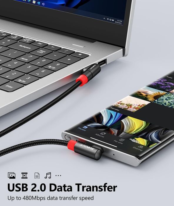 SUNGUY Kabel USB C, 90 stopni kąt prosty kabel USB 2.0 szybkie ładowan