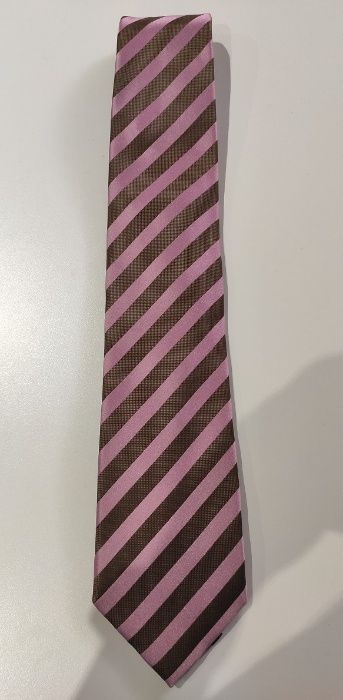 New-looking pink and brown striped silk tie