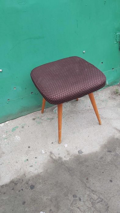 OKAZJA STARY Piękny Zabytkowy Taboret Tapicerowany "Patyczak" PRL