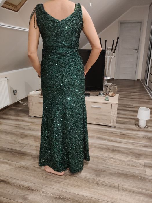 Zielona butelkowa sukienka wieczorowa święta sylwestrowa wesele cekino