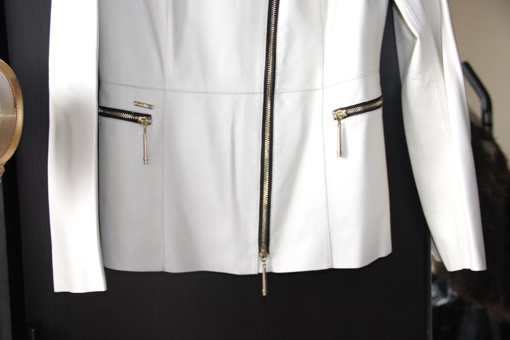 biała kurtka skóra OCHNIK 36 s xs 34 ramoneska płaszczyk