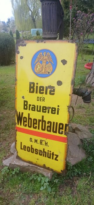 Szyld Emaliowany: Browar Weberbauer – Leobschütz (Głubczyce) przedwojenny