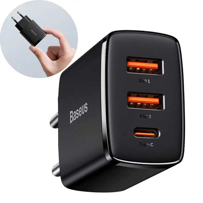 Адаптер мережевий BASEUS CCXJ-E01 2USB Type-C 30W 3A PD QC Black