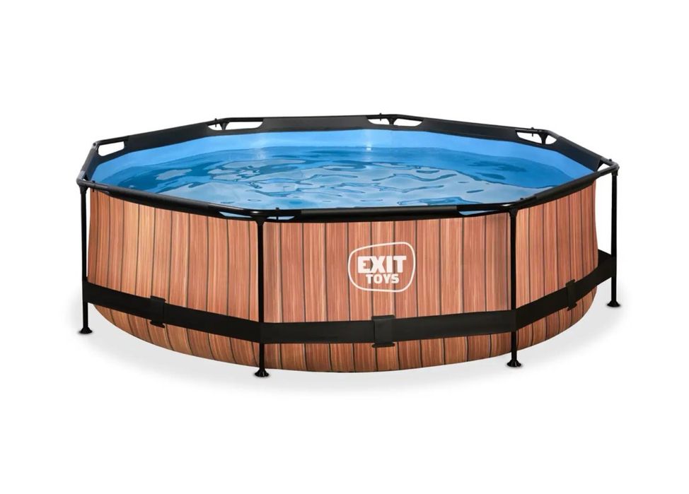 Piscina EXIT Toys Wood Ø300x76 cm NOVA + Bomba + Cobertura Solar
