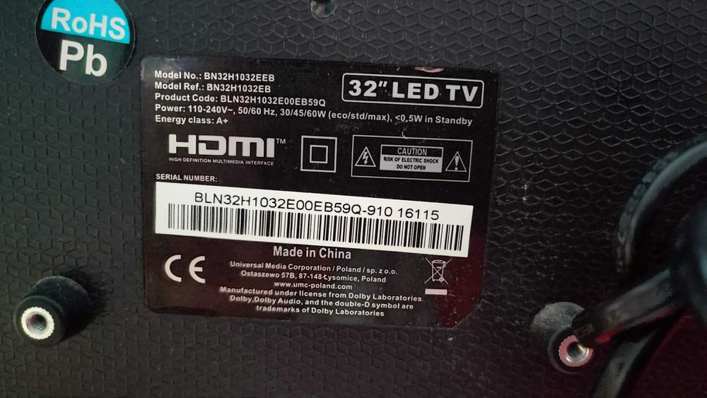 Telewizor LED 32" Blaupunkt BN32H1032EEB uszkodzony