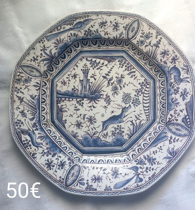 Lindo prato pintado á mão, loiça de Coimbra séc XVII