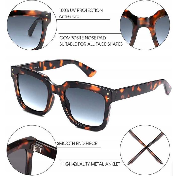 Okulary przeciwsłoneczne unisex klasyczne etui UV400 panterka 851